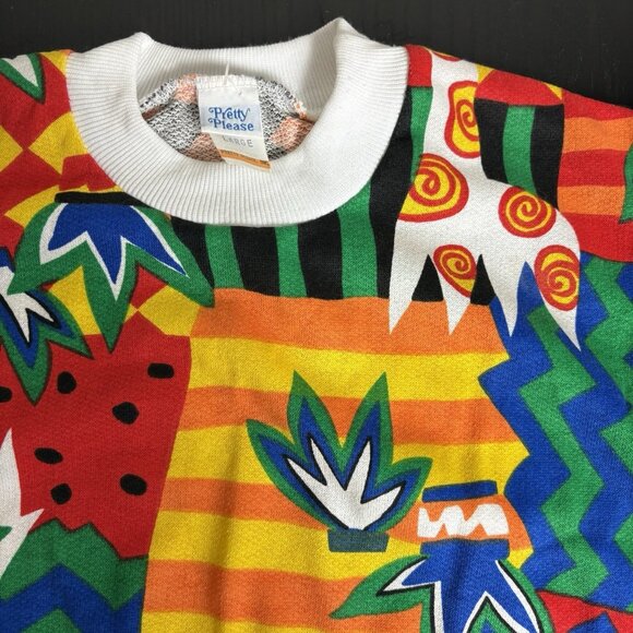 Vintage 80s Pretty Please Girls Kids Large L Pop Art Animal Crewneck Sweatshirt - Picture 2 of 10